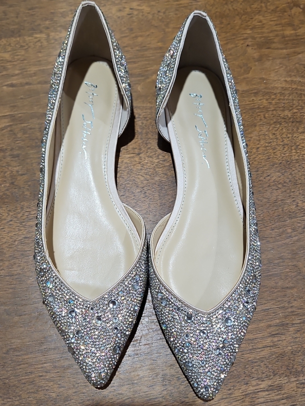 Betsey Johnson Silver Glitter Crystal D'Orsay Flats